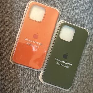 Apple iPhone 15 Pro Max Silicone Cases - Pink and Deep Green